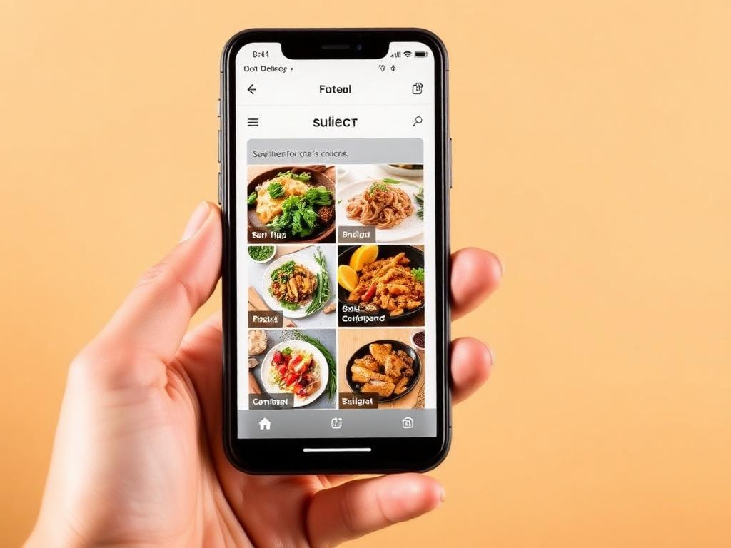 A phone displaying a selection of prepared meals