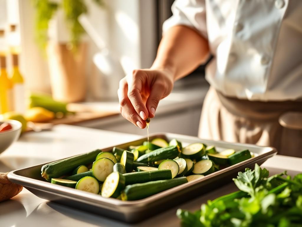 A chef preparing fresh vegetables in a bright kitchen